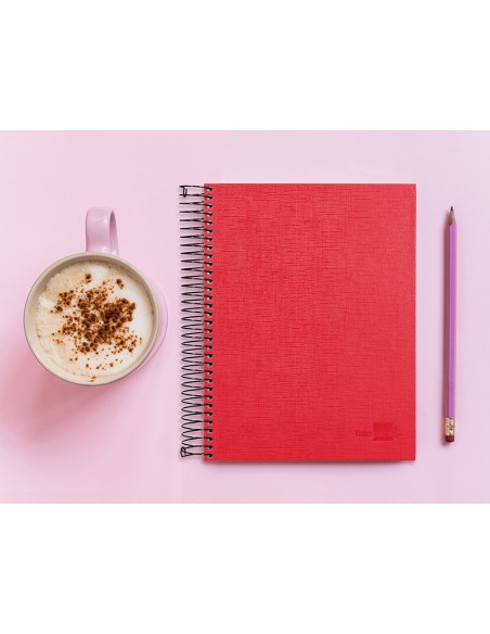 Cuaderno espiral liderpapel a5 micro papercoat tapa forrada 140h 75gr cuadro5mm 5 banda s 6 taladros rojo