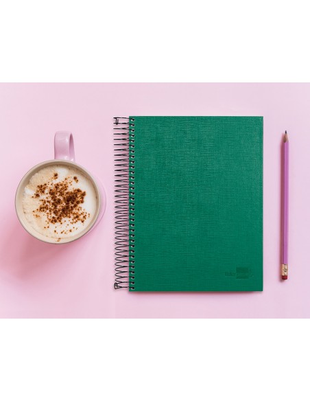 Cuaderno espiral liderpapel a5 micro papercoat tapa forrada 140h 75gr cuadro5mm 5 banda s 6 taladros verde