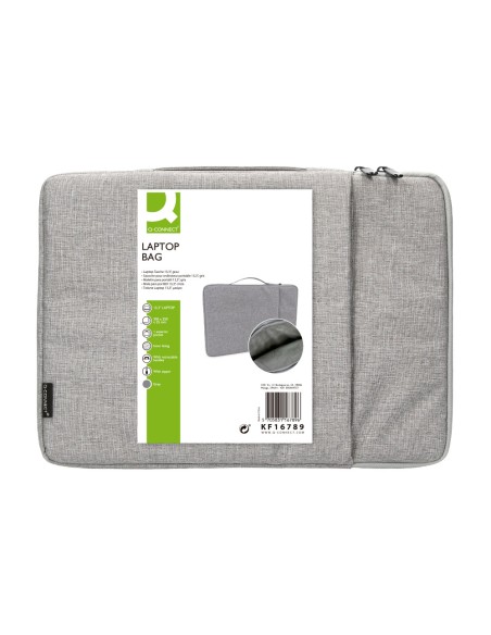 Funda para portatil q-connect 13,3\" con asa 1 bolsillo exterior con cremallera color gris 350x250x25 mm