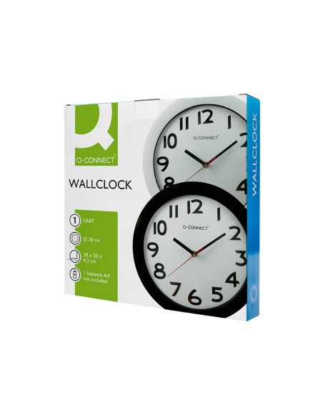 Reloj q-connect de pared plastico oficina redondo 30 cm marco blanco