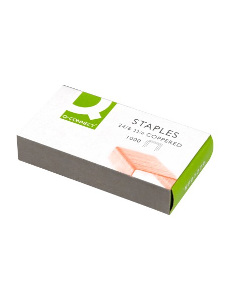 Grapas q-connect nº 22/6 24/6 cobreadas caja de 1000 unidades