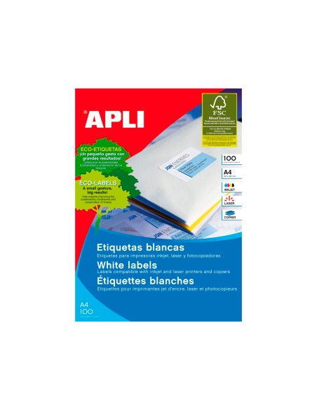Etiqueta adhesiva apli 1287 tamaño 105x35 mm fotocopiadora laser ink-jet caja con 100 hojas din a4