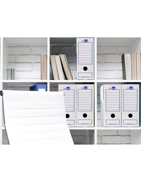 Caja archivo definitivo liderpapel folio prolongado carton reciclado 325g/m2 lomo 116 mm blanco 388x116x275 mm