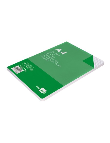 Recambio liderpapel a4 100 hojas 60gr cuadro 4mm con margen sin taladros