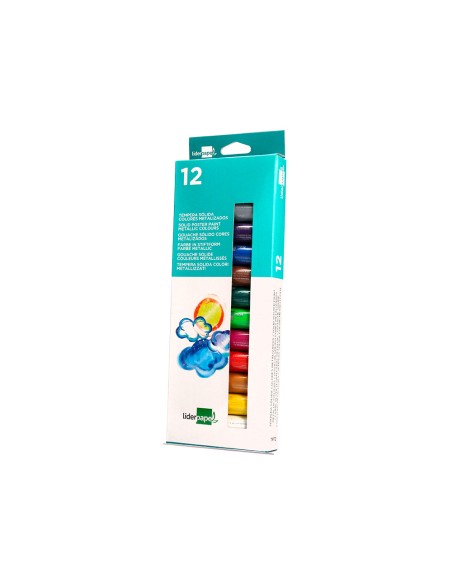 Tempera solida en barra liderpapel escolar 10 g caja de 12 colores surtidos