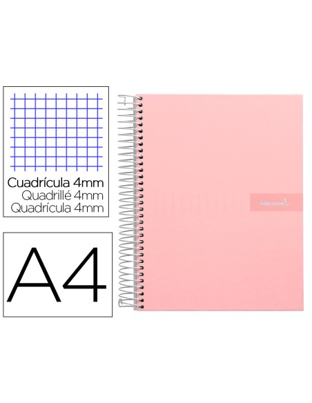 Cuaderno espiral liderpapel a4 crafty tapa forrada 80h 90gr cuadro 4 mm con margen color rosa