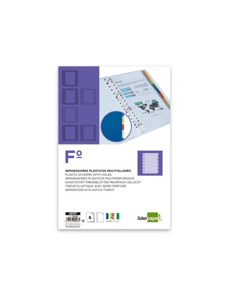 Separador liderpapel plastico juego de 6 separadores folio 16 taladros