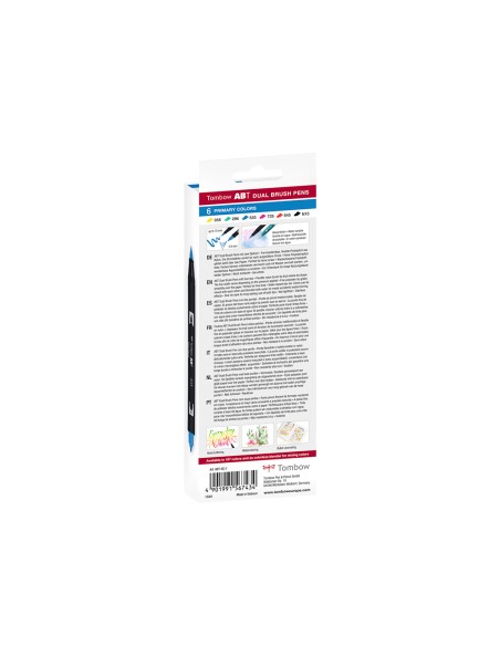 Rotulador tombow abt dual brush acuarelable doble punta fina/pincel estuche de 6 colores primarios