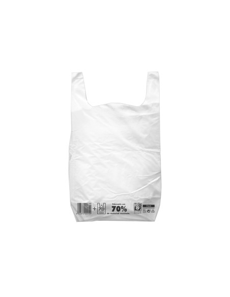 Bolsa camiseta reciclada 70% blanca 30x40 cm reutilizable 1 kg paquete de 90 unidades