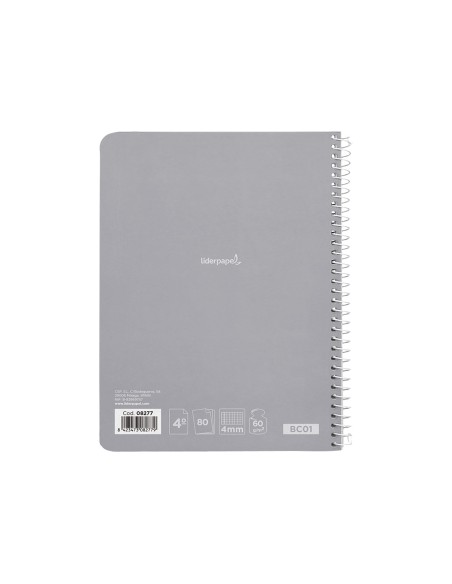 Cuaderno espiral liderpapel cuarto smart tapa blanda 80h 60gr cuadro 4mm con margen colores surtidos