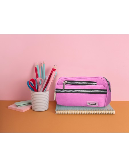 Estuche portatodo liderpapel ovalado 3 bolsillos violeta pastel 195x40x100 mm