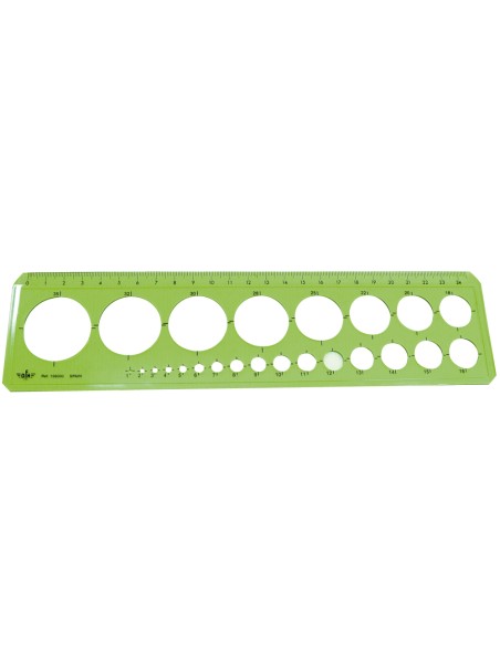 Plantilla faibo circulos 1-35 mm plastico amarillo 27x13 cm