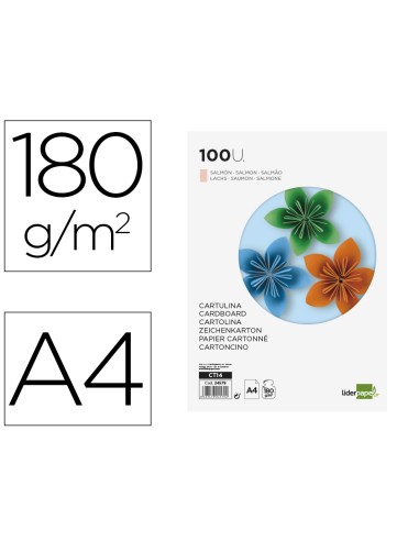 Cartulina liderpapel a4 180g/m2 salmon paquete...