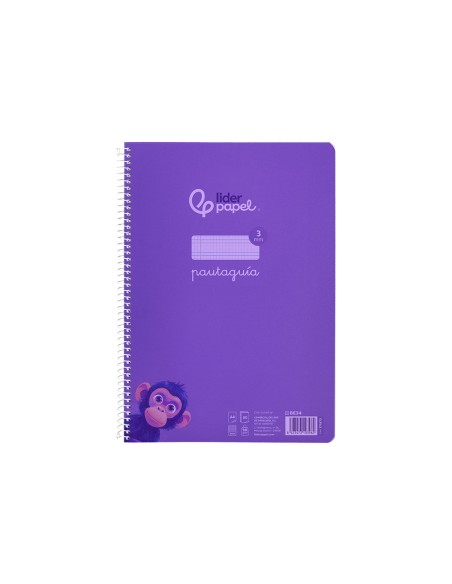 Cuaderno espiral liderpapel a4 pautaguia tapa plastico 80h 90gr cuadro pautado 3 mm con margen color lila