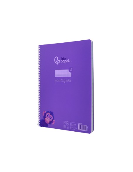 Cuaderno espiral liderpapel a4 pautaguia tapa plastico 80h 90gr cuadro pautado 3 mm con margen color lila