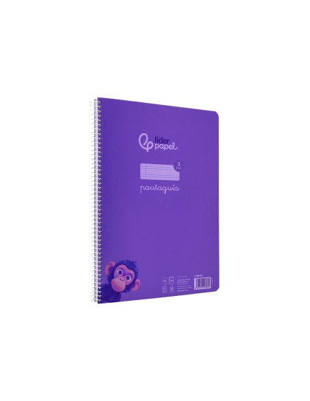 Cuaderno espiral liderpapel a4 pautaguia tapa plastico 80h 90gr cuadro pautado 3 mm con margen color lila