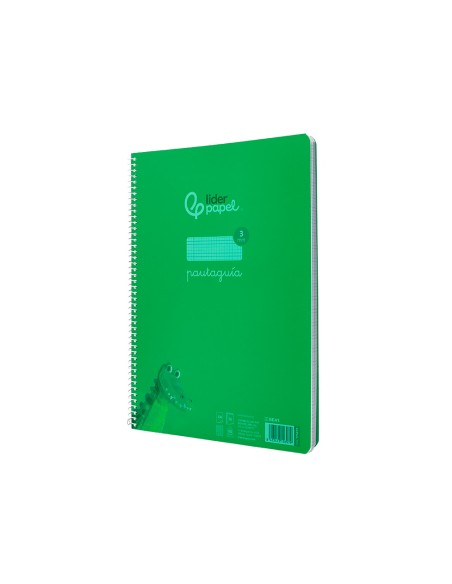Cuaderno espiral liderpapel a4 pautaguia tapa plastico 80h 90gr cuadro pautado 3mm con margen color verde