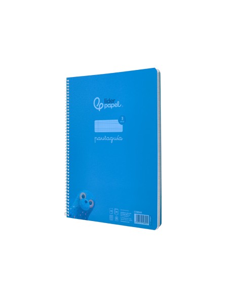 Cuaderno espiral liderpapel a4 pautaguia tapa plastico 80h 90gr cuadro pautado 3mm con margen color azul