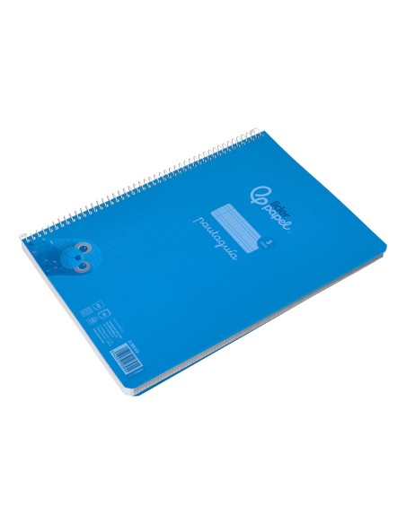 Cuaderno espiral liderpapel a4 pautaguia tapa plastico 80h 90gr cuadro pautado 3mm con margen color azul