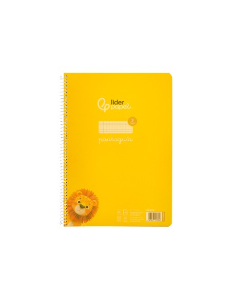 Cuaderno espiral liderpapel a4 pautaguia tapa plastico 80h 90gr cuadro pautado 3mm con margen color amarillo