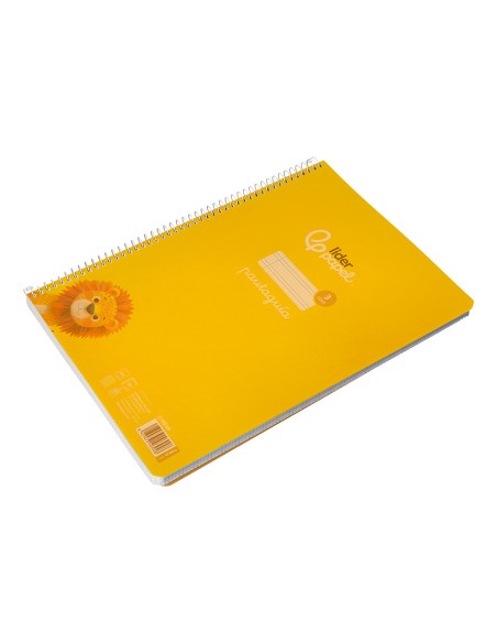 Cuaderno espiral liderpapel a4 pautaguia tapa plastico 80h 90gr cuadro pautado 3mm con margen color amarillo