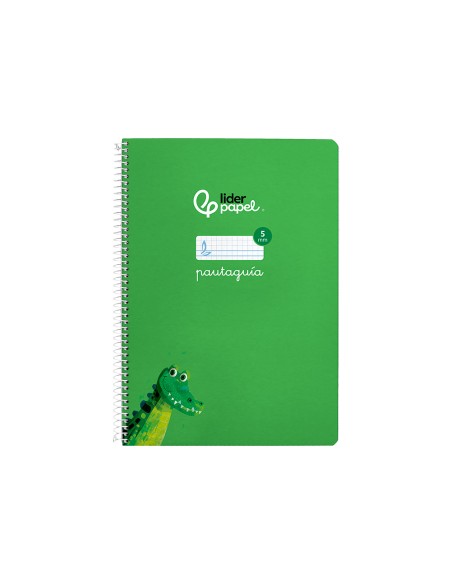 Cuaderno espiral liderpapel a4 pautaguia tapa dura 80h 90gr cuadro pautado 5mm color verde