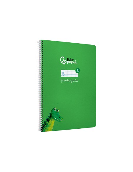 Cuaderno espiral liderpapel a4 pautaguia tapa dura 80h 90gr cuadro pautado 5mm color verde