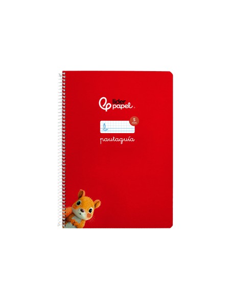 Cuaderno espiral liderpapel a4 pautaguia tapa dura 80h 90gr cuadro pautado 5mm color rojo
