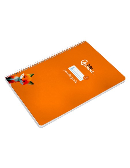 Cuaderno espiral liderpapel a4 pautaguia tapa dura 80h 90gr cuadro pautado 5mm color naranja