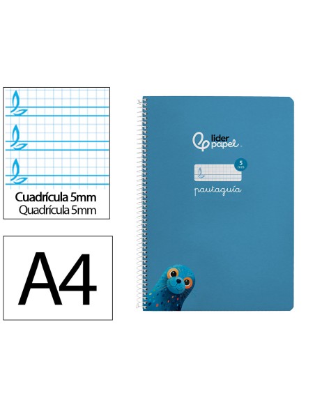 Cuaderno espiral liderpapel a4 pautaguia tapa dura 80h 90gr cuadro pautado 5mm color azul