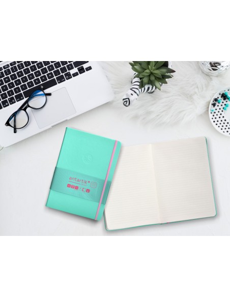 Cuaderno con gomilla antartik notes tapa dura a5 hojas cuadricula rosa y turquesa 100 hojas 80 gr fsc