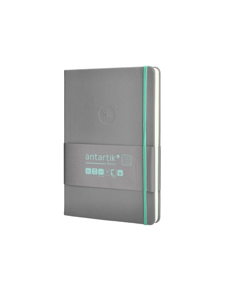 Cuaderno con gomilla antartik notes tapa dura a5 hojas cuadricula gris y turquesa 100 hojas 80 gr fsc