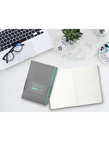 Cuaderno con gomilla antartik notes tapa dura a5 hojas lisas gris y turquesa 100 hojas 80 gr fsc