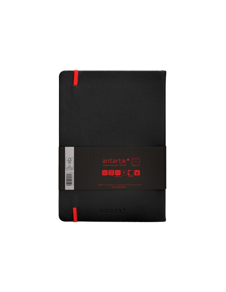 Cuaderno con gomilla antartik notes tapa dura a5 hojas rayas negro y rojo 100 hojas 80 gr fsc