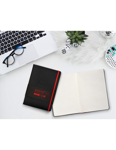 Cuaderno con gomilla antartik notes tapa dura a5 hojas rayas negro y rojo 100 hojas 80 gr fsc