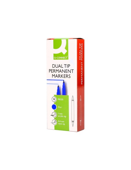 Rotulador q-connect marcador permanente doble punta color azul 0,4 mm y 1 mm