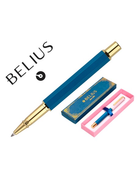 Boligrafo belius macaron bliss forma hexagonal color rosa/ azul y dorado tinta azul caja de diseño