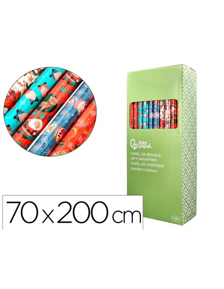 Papel de regalo liderpapel navidad rollo ancho 70 cm longitud 2 m gramaje 60 g diseños surtidos c-2025