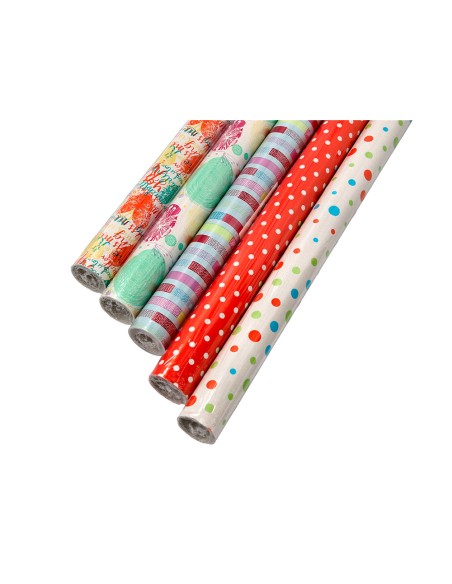 Papel de regalo liderpapel todo año rollo ancho 70 cm longitud 2 mt gramaje 60 gr diseños surtidos c-2025