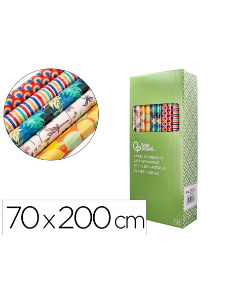 Papel de regalo liderpapel todo año rollo ancho 70 cm longitud 2 mt gramaje 60 gr diseños surtidos b-2025