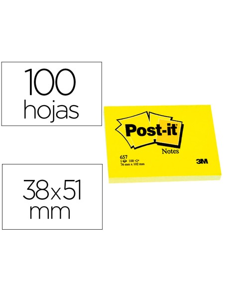 Bloc de notas adhesivas quita y pon post-it 38x51 mm con 100 hojas 653e