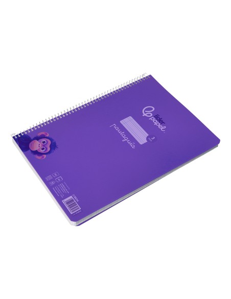 Cuaderno espiral liderpapel a4 pautaguia tapa plastico 80h 90gr cuadro pautado 3 mm con margen color lila