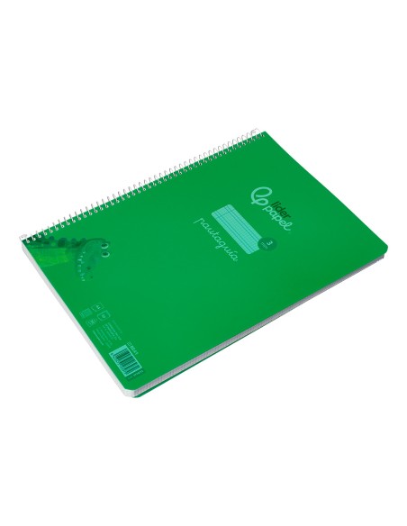 Cuaderno espiral liderpapel a4 pautaguia tapa plastico 80h 90gr cuadro pautado 3mm con margen color verde
