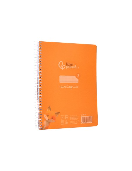 Cuaderno espiral liderpapel a5 pautaguia tapa plastico 80h 90gr cuadro pautado 3mm color naranja