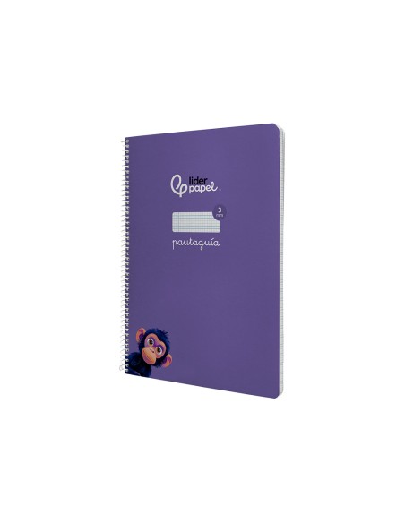 Cuaderno espiral liderpapel a4 pautaguia tapa dura 80h 90 gr cuadro pautado 3mm color lila