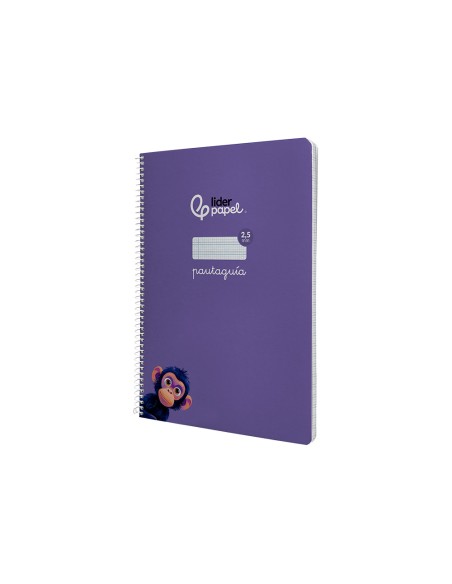 Cuaderno espiral liderpapel a4 pautaguia tapa dura 80h 90 gr cuadro pautado 2,5mm color lila