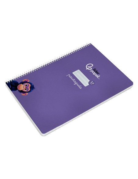 Cuaderno espiral liderpapel a4 pautaguia tapa dura 80h 90 gr cuadro pautado 2,5mm color lila