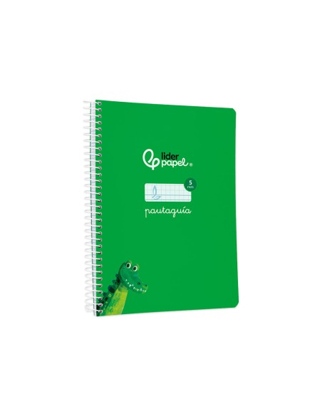 Cuaderno espiral liderpapel a5 pautaguia tapa blanda 40h 75grcuadro pautado 5mm color verde