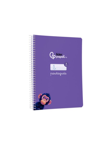 Cuaderno espiral liderpapel a5 pautaguia tapa blanda 40h 75gr cuadro pautado 5mm color lila