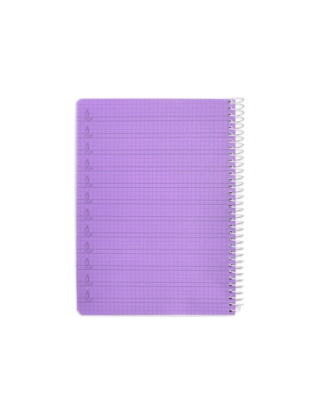 Cuaderno espiral liderpapel a5 pautaguia tapa plastico 80h 90gr cuadro pautado 4 mm con margen color lila